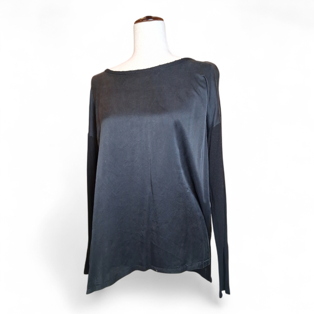 Vince Women's Black Silk Front Long Sleeve Boat Neck Blouse XS/TP